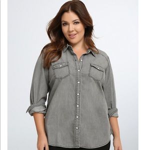 TORRID TAYLOR-GREY WASH DENIM BUTTON-UP SHIRT